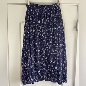 Vintage Erika Indigo Floral Button Midi Skirt - M